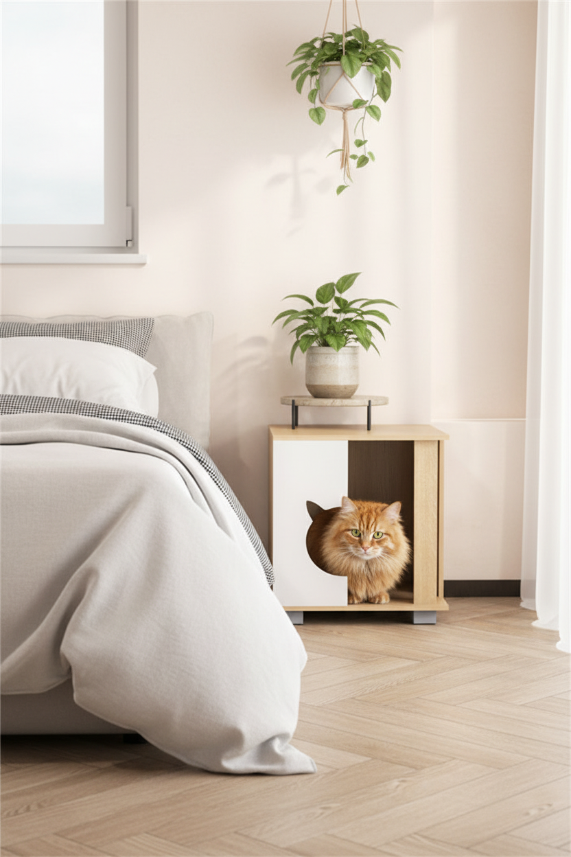Maison chat table de nuit chambre moderne