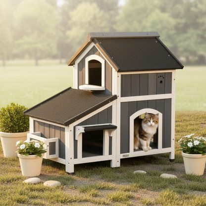 Maison extérieure pour chat - jardin minimaliste
