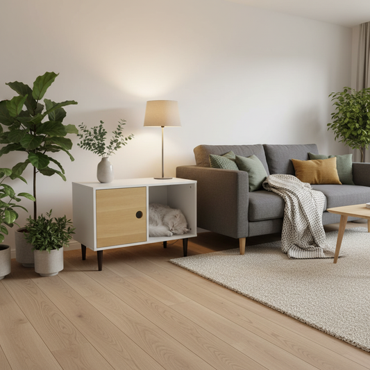 Maison pour chat bois blanc – décor scandinave – Shopify