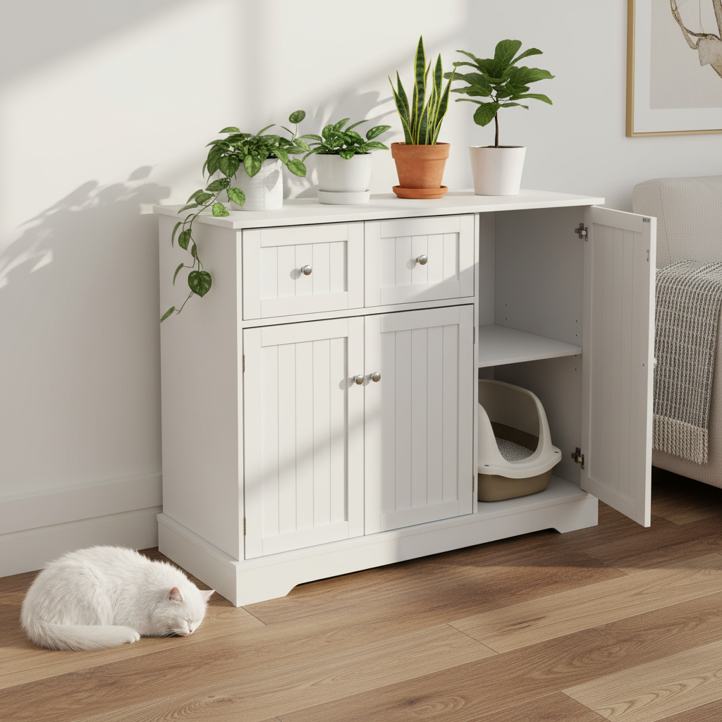 Meuble cache-litière avec chat – Shopify