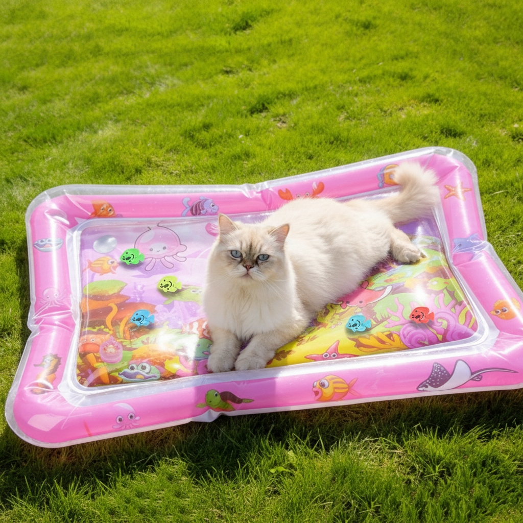 Tapis aquatique gonflable avec chat – jardin